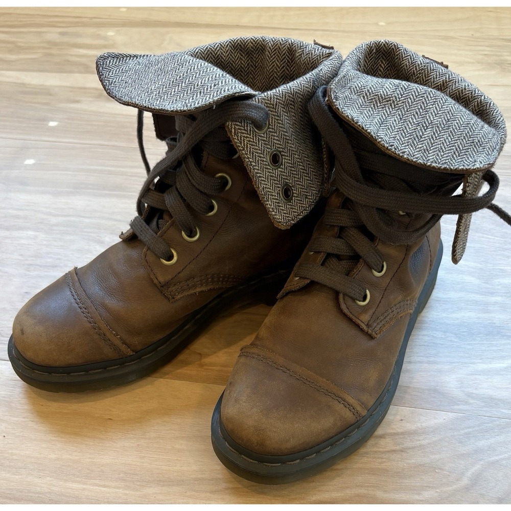 Dr. Martens Doc Aimilita Brown Leather Ribbon Lace Fold Down Boots Womens 9 - Picture 8 of 12